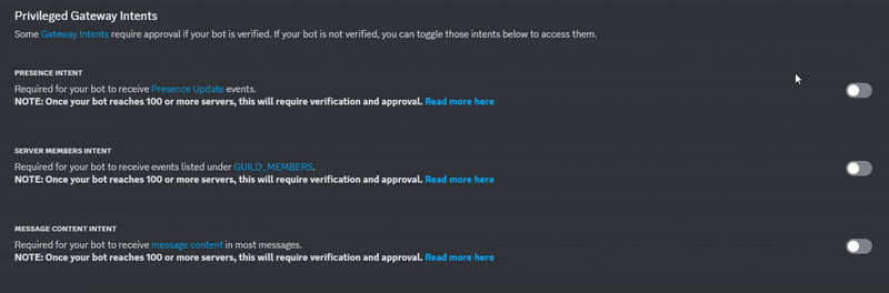 How to enable Discord Bot Intents GIF
